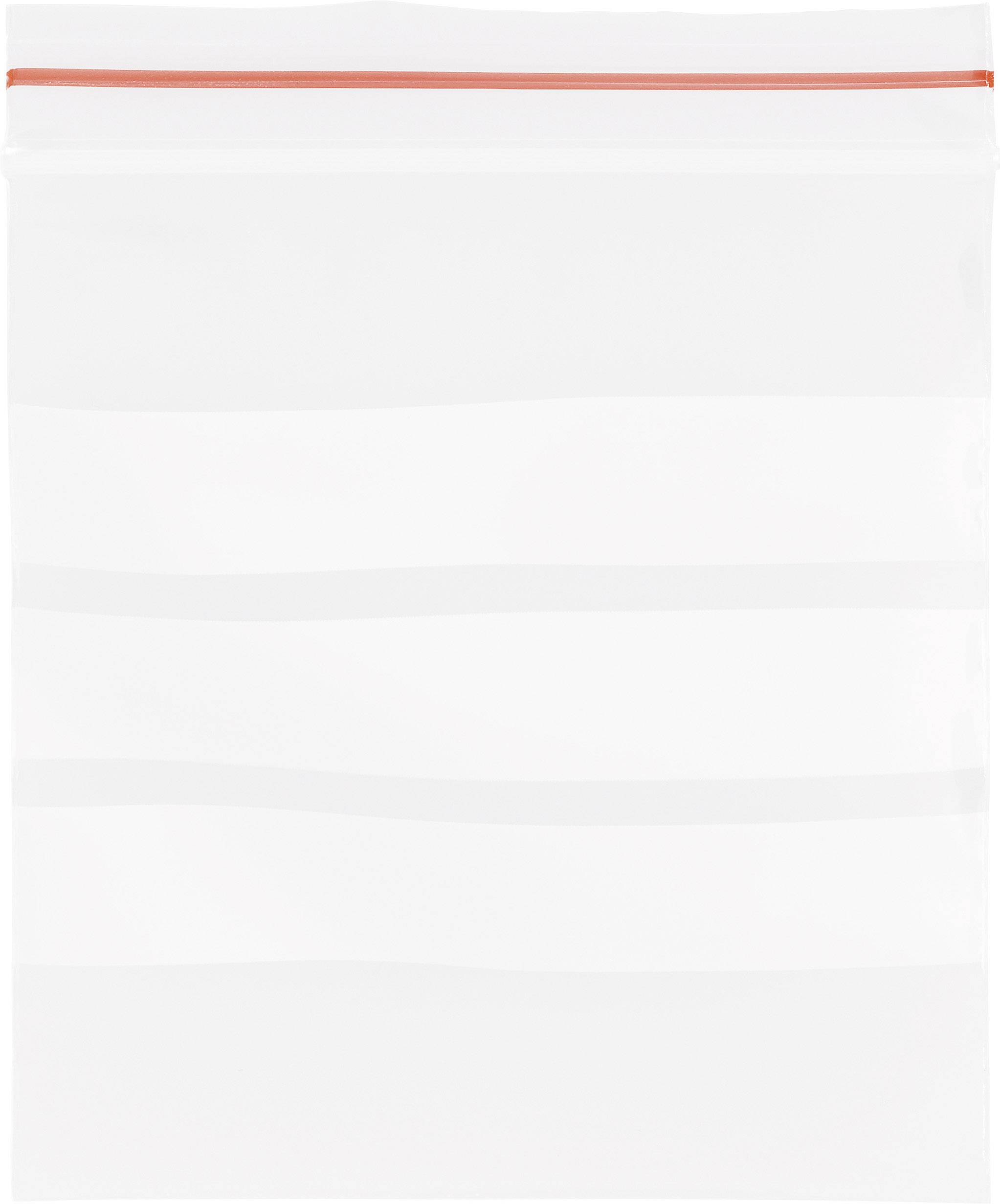 A transparent zip bag with a red zipper closure. Suitable for securely storing small items or food.