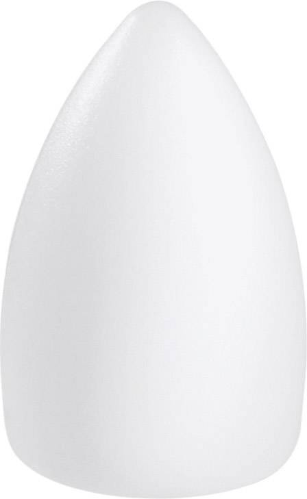 A white, smoothly shaped conical object against a neutral background.