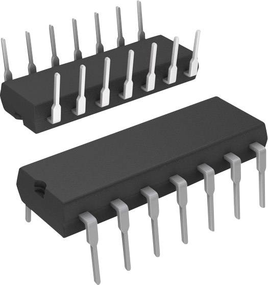 Two black, rectangular microchip components with silver pins shown at various angles, on a white background.