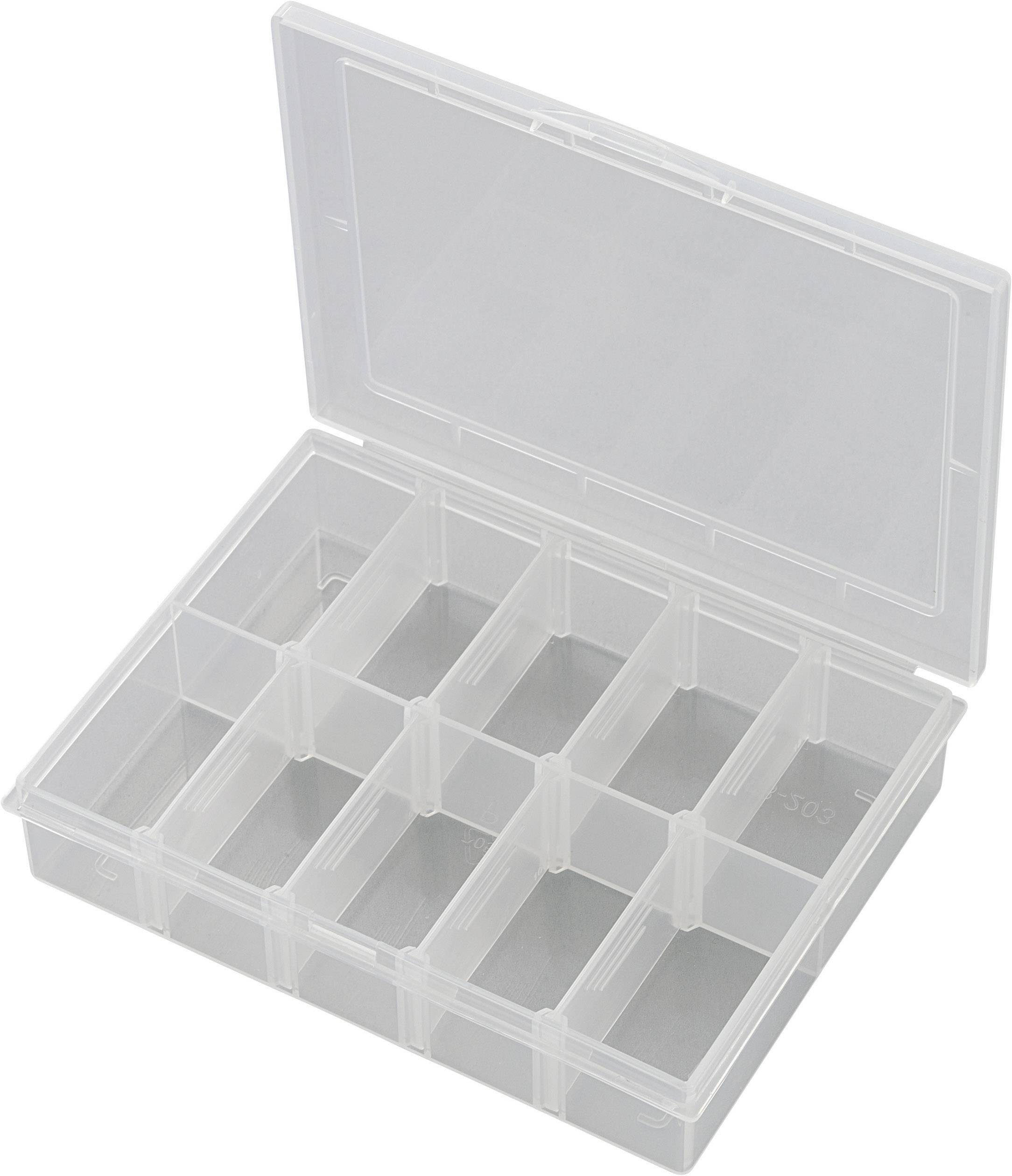 Plastic storage box with an open lid, containing 12 equally sized compartments for organised storage of small items.