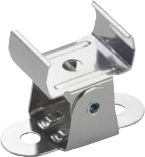 Metal angle bracket with two side wings for fixing and a central hole for mounting on a surface.