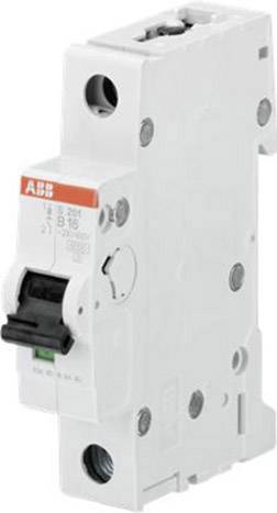 A white circuit breaker with red and black handles, labelled 'ABB' and 'B16', for protecting electrical circuits.