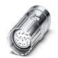 Cylindrical metal head with multiple nozzle openings, possibly part of a shower head or similar device. Silver in colour.