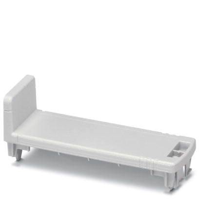 White, rectangular base plate of a LEGO bed, with raised headboard on the left and side protrusions at the base.