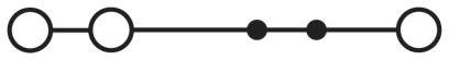 A horizontal line with four circles: two large ones at the ends and two small ones in the middle, connected by lines.
