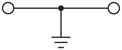 Switching symbol for an earthing point: Two conductors meet at a central point connected to an earth symbol.