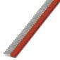 A red and silver diagonal staff or tool with a brown base.