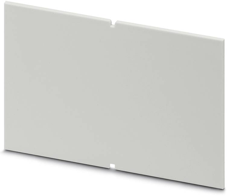A white plastic cover plate with a central notch, presumably for covering joints or openings in walls or devices.
