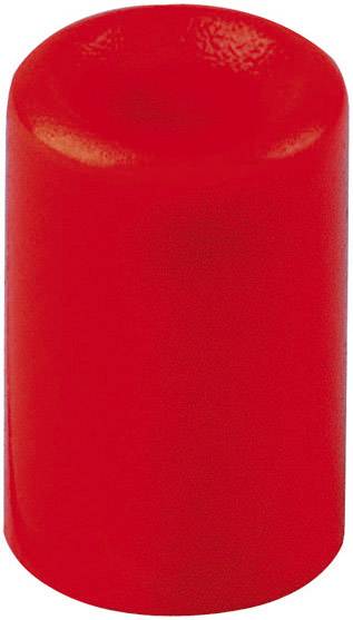 Red cylindrical object in front of a white background.