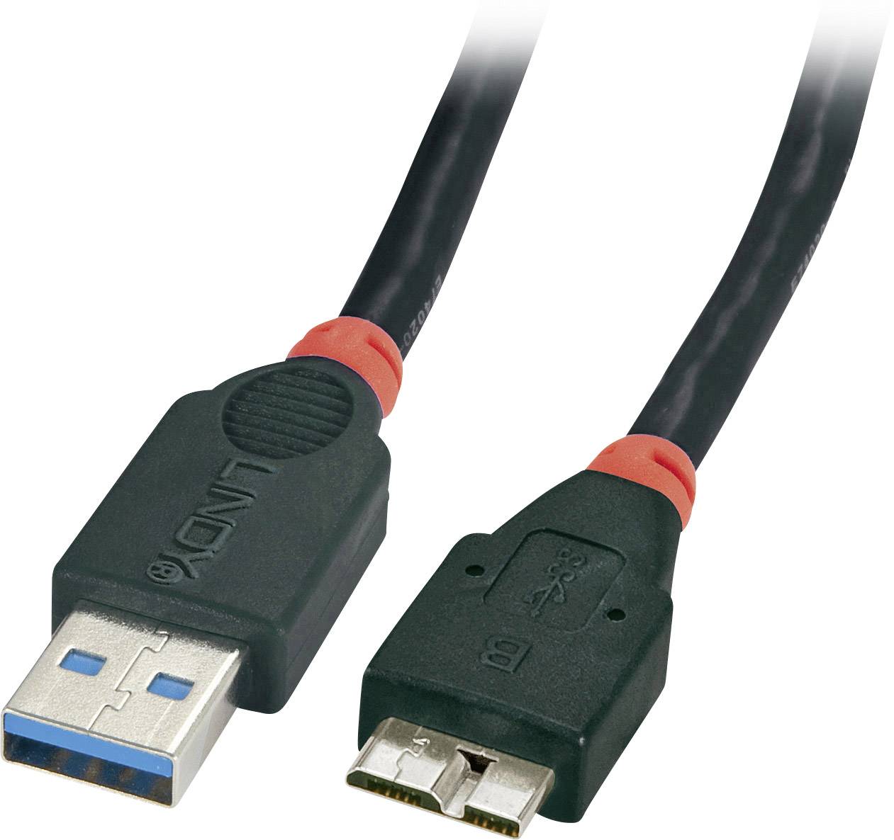 LINDY USB 3.0 Cable [1x USB 3.0 connector A - 1x USB 3.0 connector Micro B] 0.5 m Black