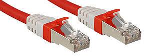 Two red Ethernet cables with transparent connectors. They are commonly used to connect network devices.