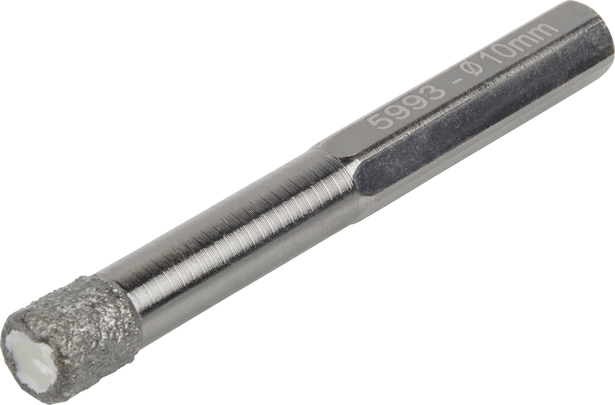 A metal drill bit with a diamond-coated tip and a diameter of 10 mm, with a serial number engraved on it.