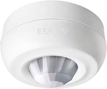 A round, white motion sensor, ceiling-mounted, with the inscription 'ESYLUX'.