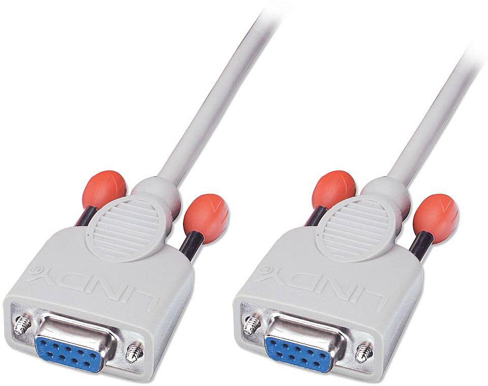 Two white VGA cables with blue connection sockets and red screw caps.