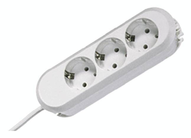White triple socket extension lead with cable.