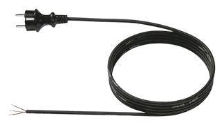 Black network cable with plug on the left, stripped end on the right.