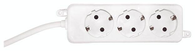 White triple socket with cable, suitable for European Schuko plug types. Ideal for expanding plug sockets in the home.