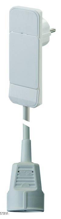 A white, slim adapter with a plug at one end and a socket at the other. The design is simple and functional.