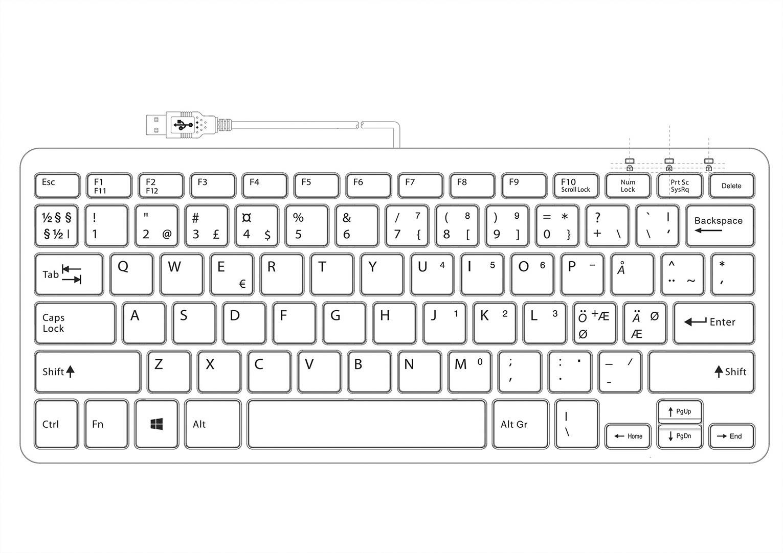 R-GO Tools Compact USB Keyboard Scandinavian, QWERTY Black Ergonomic