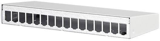 Silver metal box with several rectangular recesses positioned side by side on the front.