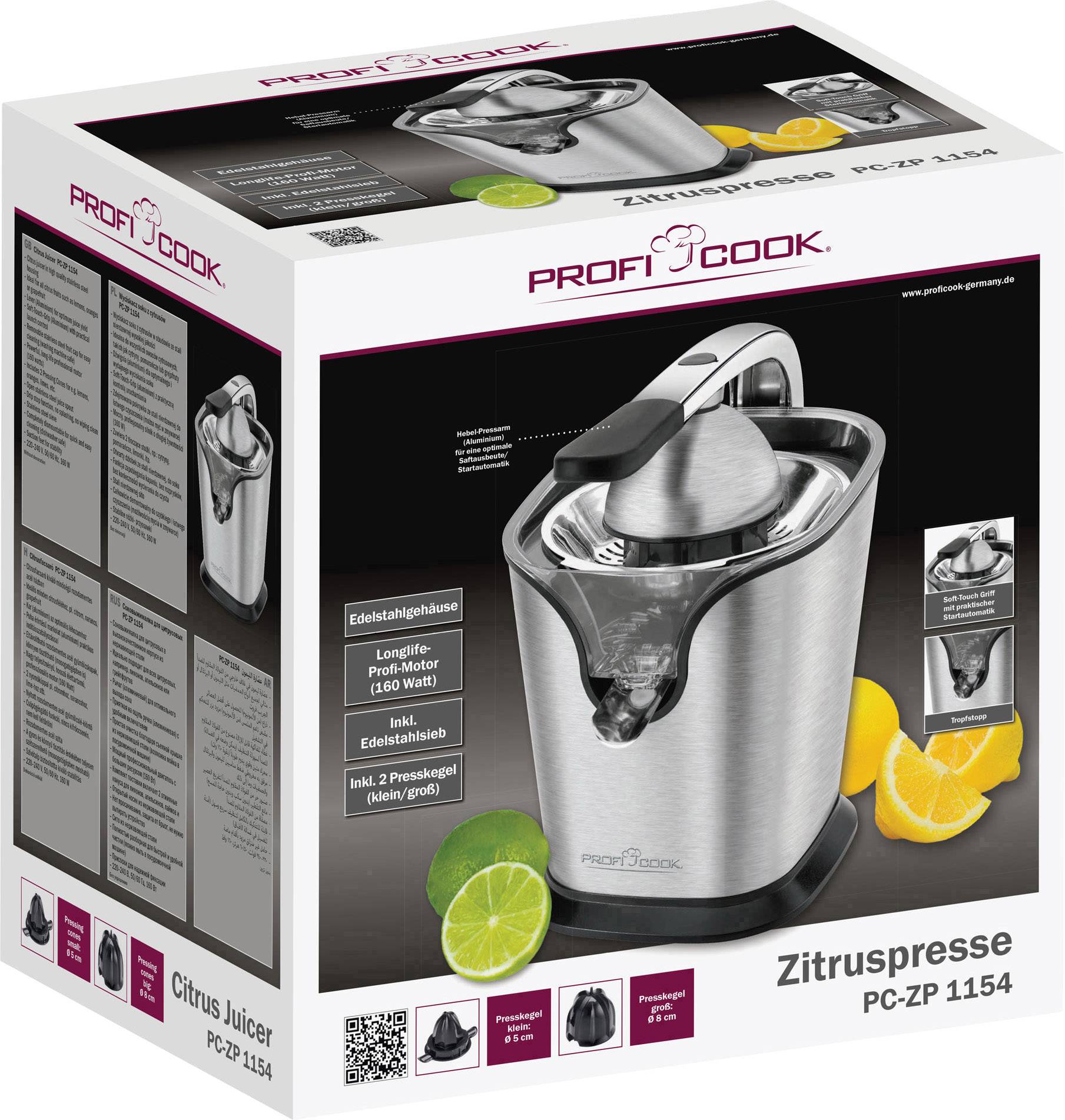 Profi Cook Lemon squeezer PC-ZP 1154 160 W Stainless steel, Black