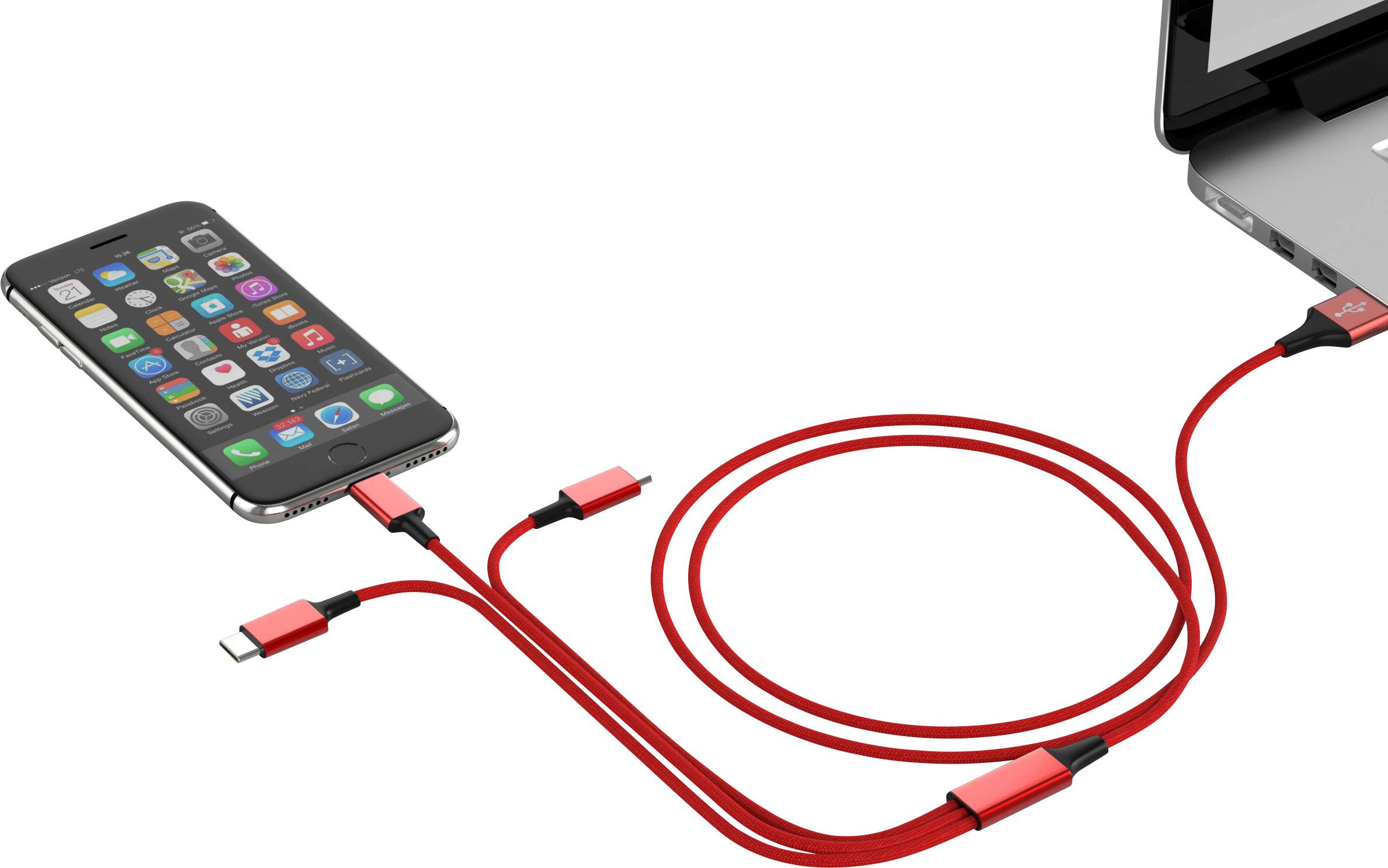 Smrter USB charging cable USB 3.2 1st Gen (USB 3.0 / USB 3.1 1st Gen) USB-A plug, USB-C® plug, USB Micro-B plug, Apple Lightning