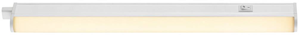 A rectangular, elongated LED lamp with a white housing that emits warm, yellowish light. Ideal for under-cabinet mounting.