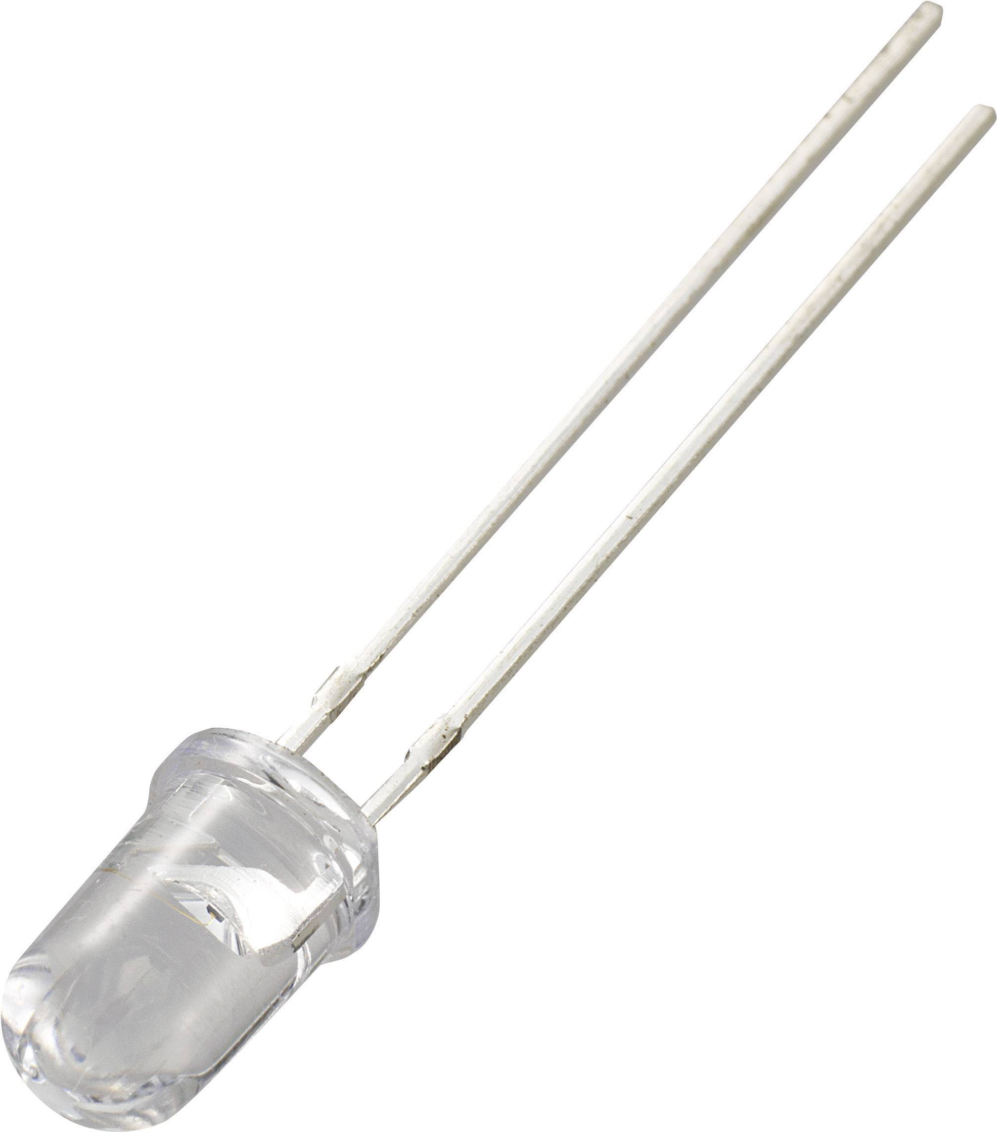 Clear LED with two long metal connectors, standing on a white background.