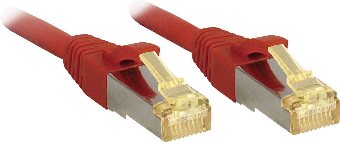 Two red Ethernet cables with gold connectors, used for network connections.