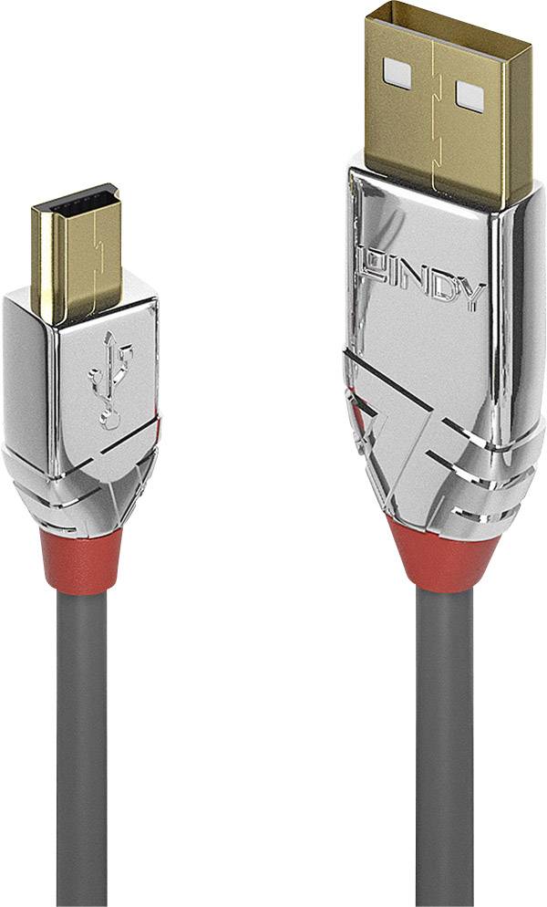 USB-C to USB-A cable with silver connectors and a red accent on a black cable; suitable for data transfer and charging.