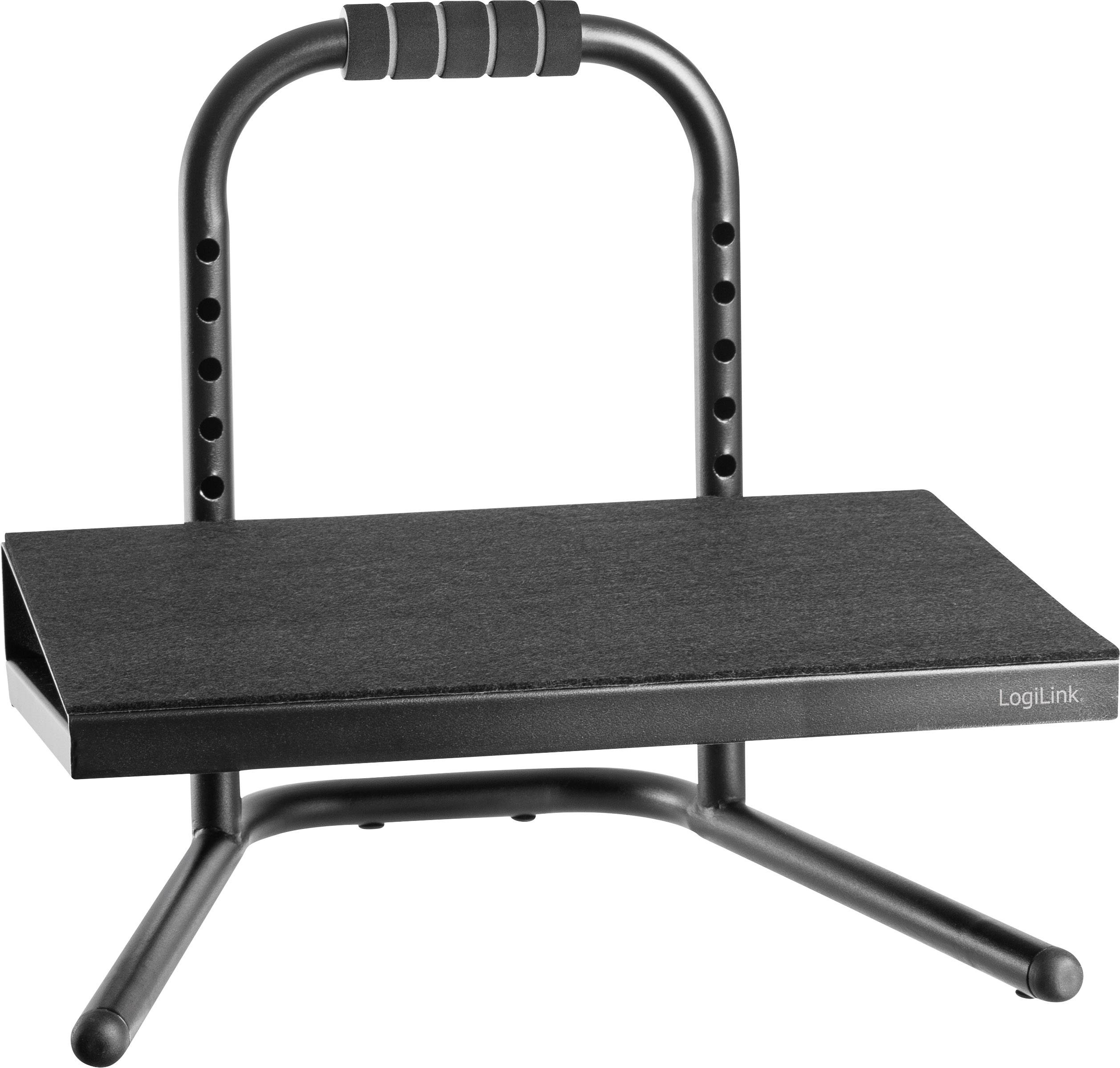 Black footrest with adjustable tilt angle and non-slip surface by LogiLink.
