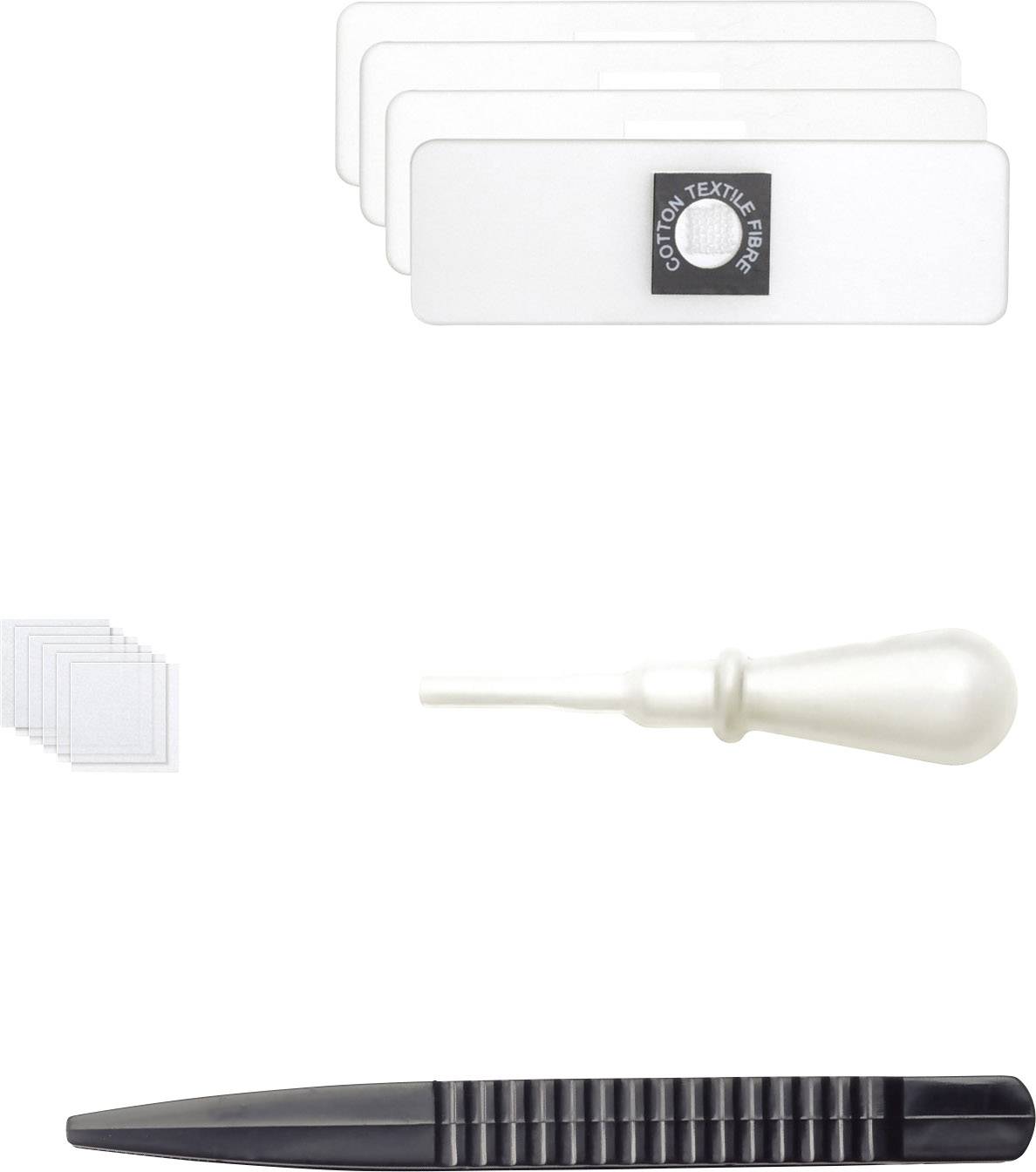 A set comprising a textile tweezers, an adhesive, and textile labels for creating clothing labels.