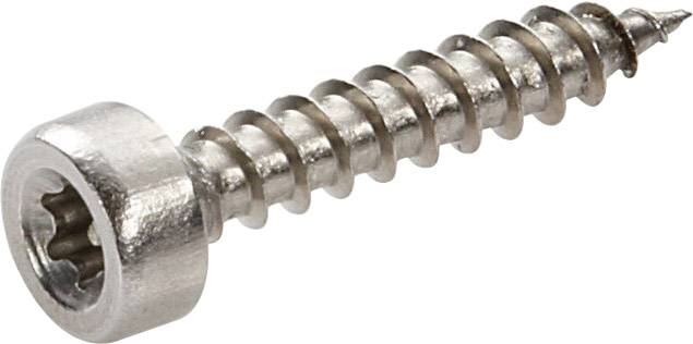 Metal screw with hexagonal socket head on white background.