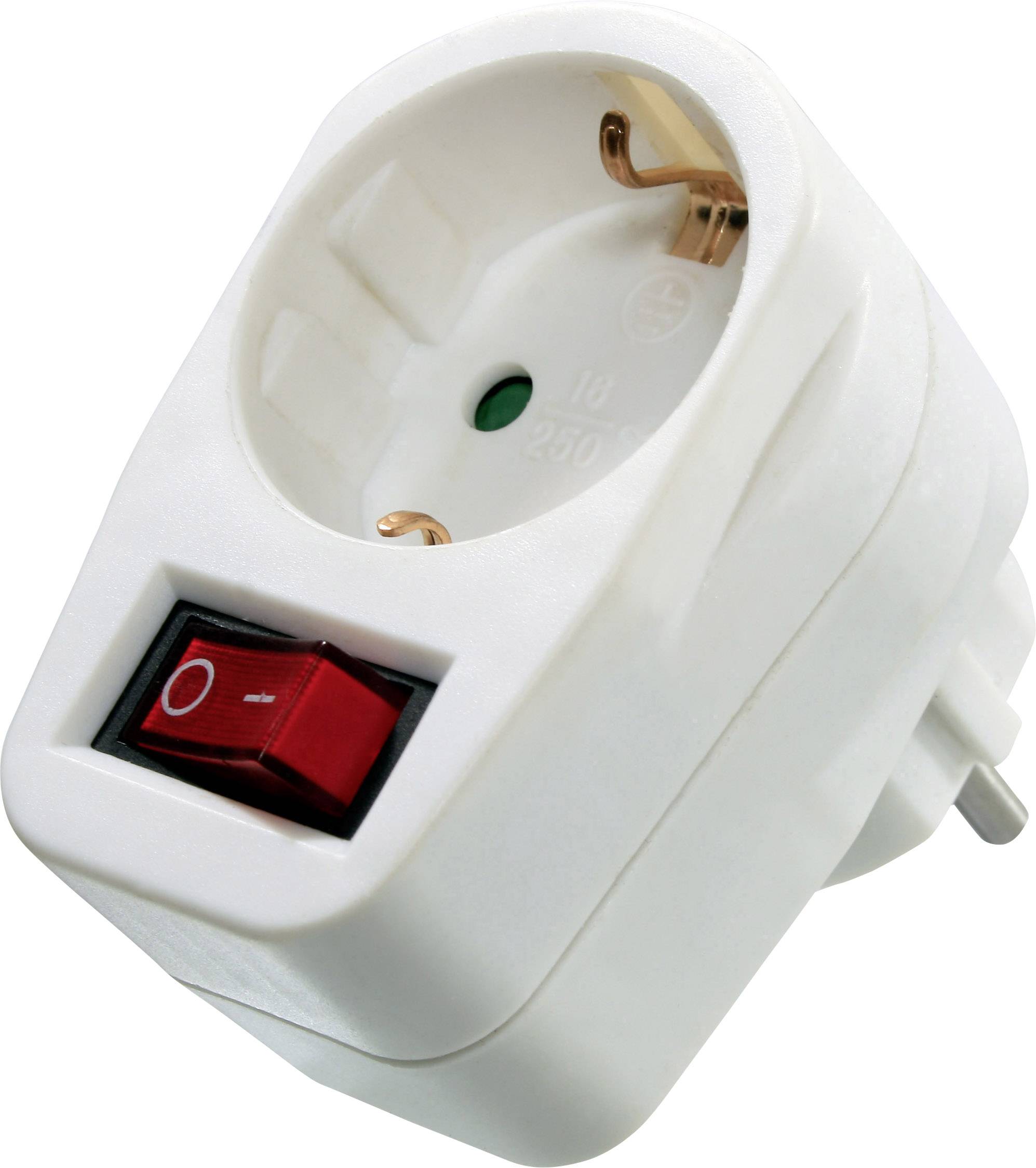 White socket with a red on/off switch. The switch on the left is set to 'Off'. The socket is suitable for European plugs.