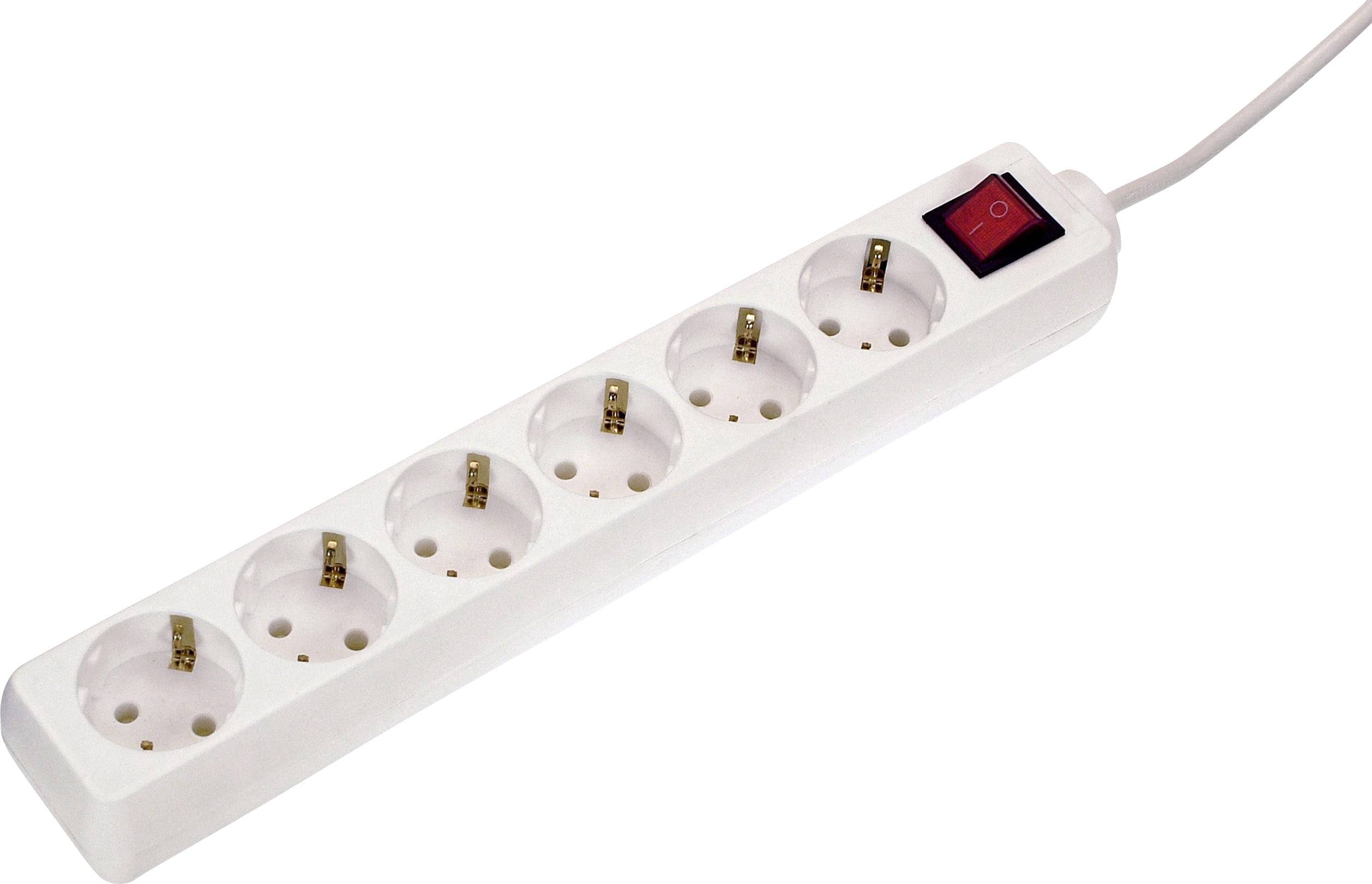 White six-socket extension lead with a red on/off switch.
