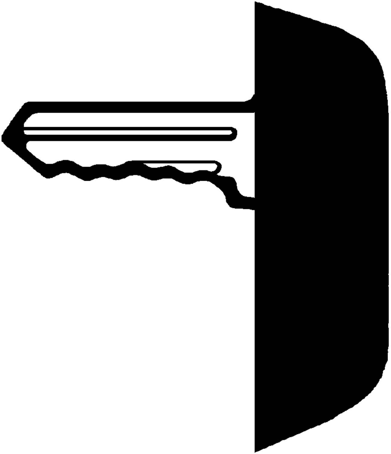 A silhouette of a key inserted into a lock, depicted in profile.