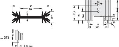 Technical drawing of a component with dimensions: width 10.2 mm, height 7.5 mm. Detail views show connection options.