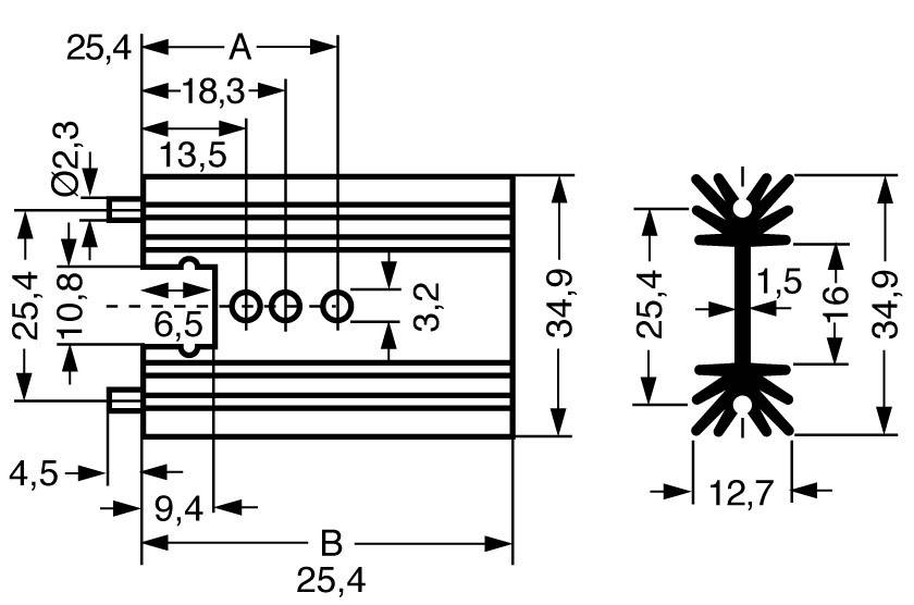 Fischer Elektronik 10018989 SK 104 38,S Pin heat sink 11 K/W (L x W x H) 38.1 x 34.9 x 12.7 mm TO 220, SOT 32