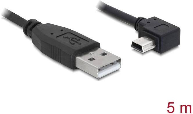Close-up of a USB to Mini USB cable, 5 metres long.