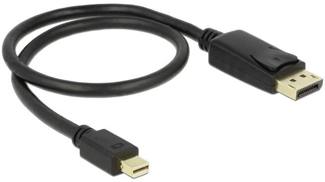 A black cable with a DisplayPort plug at one end and a Mini DisplayPort plug at the other end.