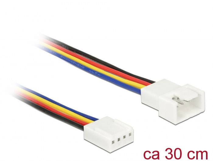 30 cm PC fan extension cable with 3-pin plug and socket in Black, Red, Yellow and Blue.