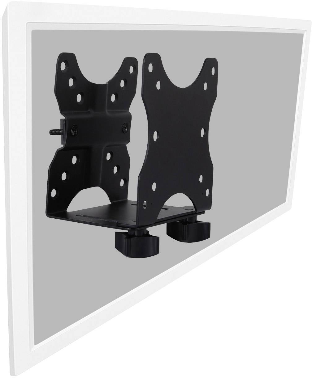 Wall mount for monitors or TVs, angled arm in black, attached to a white wall, suitable for flat screens.