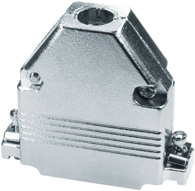 Metal housing for a D-sub connector, silver-coloured with a shiny finish, with screw locks on the sides for secure fastening.