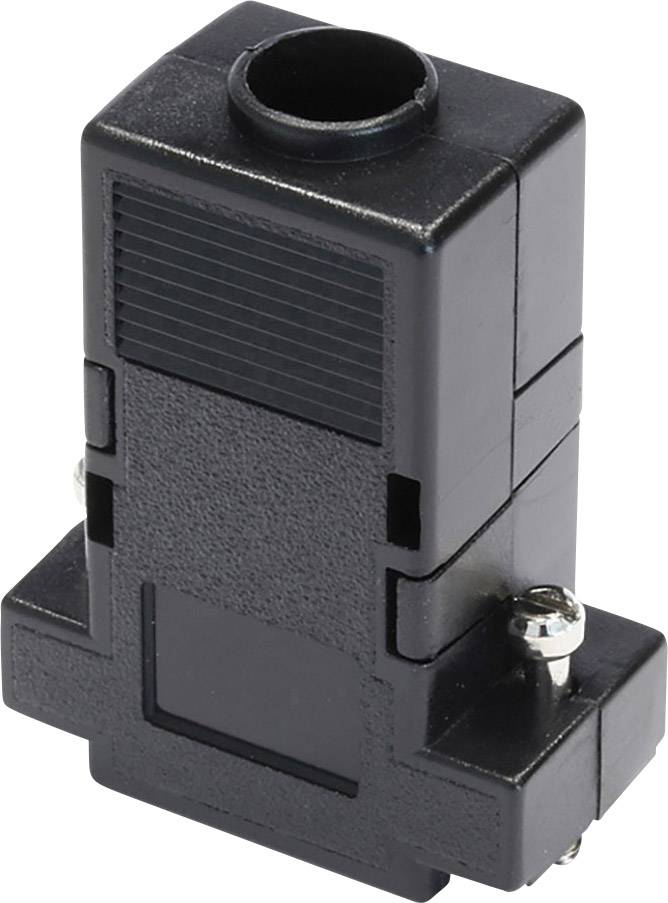 A black plastic plug adapter with screws for connecting cables.