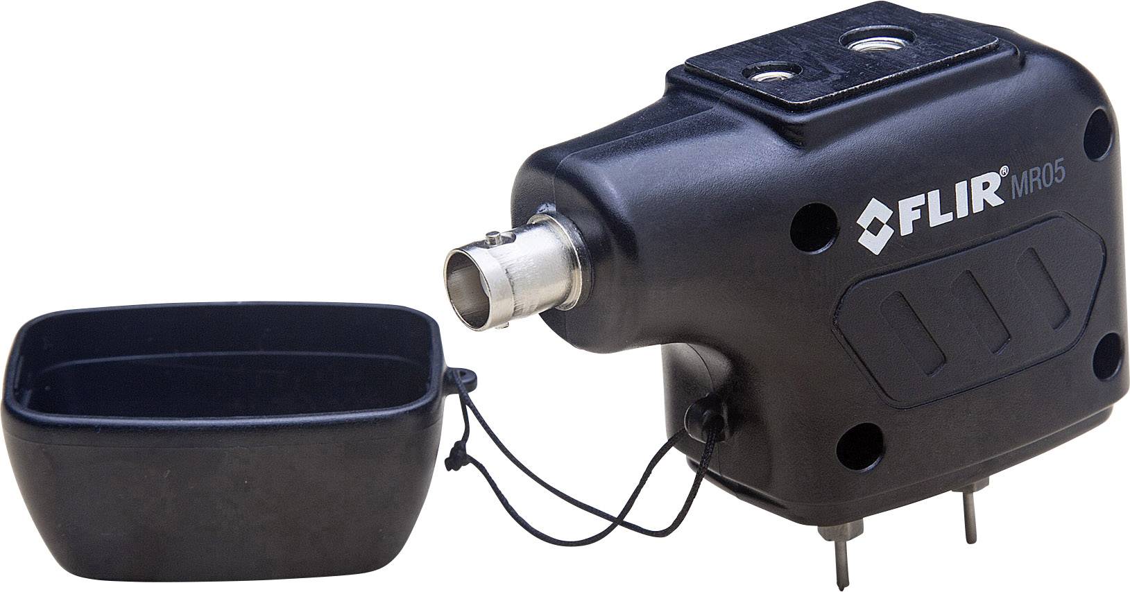 A black, robust moisture metre with a removable protective cap. It features two measuring probes.