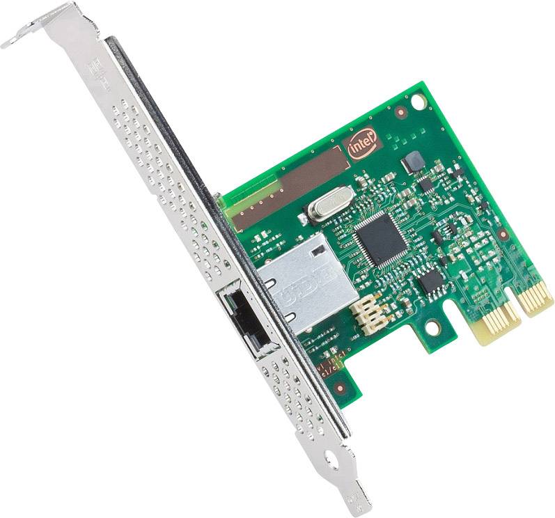 A green network card with silver connectors, suitable for computer expansions, shows electronic circuits and chips.