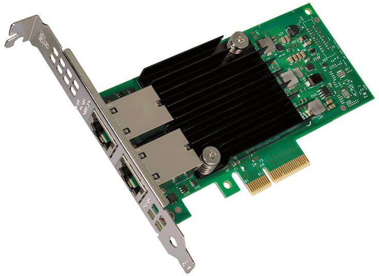 Network card with two Ethernet ports and heatsink, suitable for use in computers to enhance network performance.