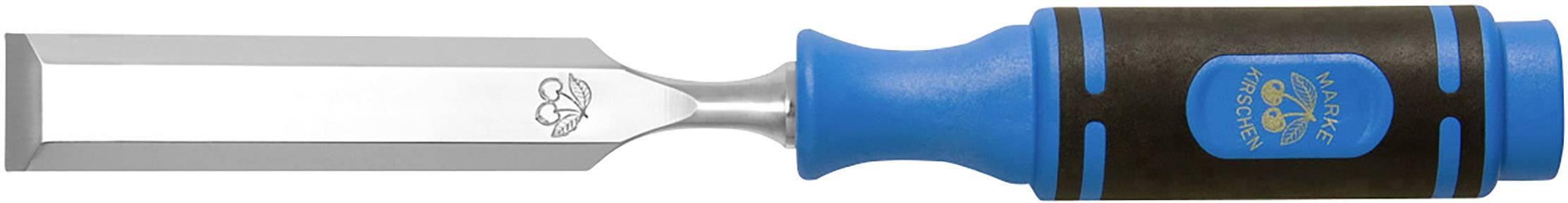 Chisel with blue and black handle, steel blade.
