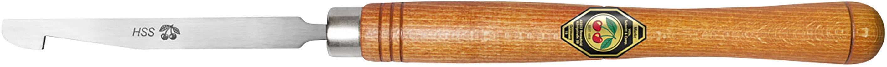 Wire strippers with a wooden handle and curved metal blade, used for removing insulation from cables.