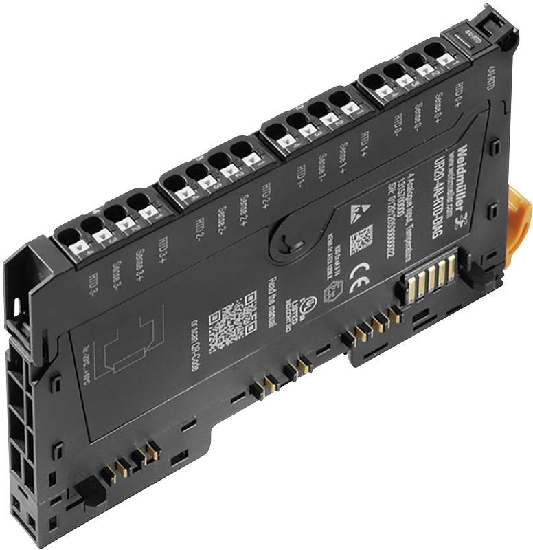 Electronic module with connections and labels on the top surface. It is used for controlling industrial processes.